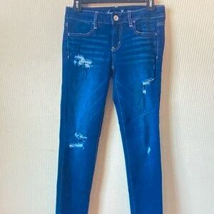 American Eagle Outfitters Dark Blue Distressed Skinny Jeans